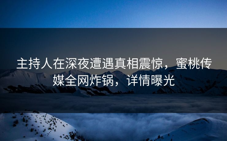 主持人在深夜遭遇真相震惊，蜜桃传媒全网炸锅，详情曝光