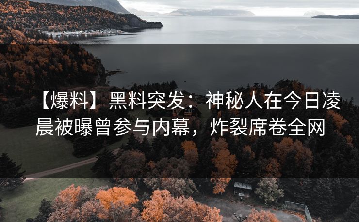 【爆料】黑料突发:神秘人在今日凌晨被曝曾参与内幕,炸裂席卷全网 【爆料】黑料突发:神秘人在今日凌晨被曝曾参与内幕,炸裂席卷全网