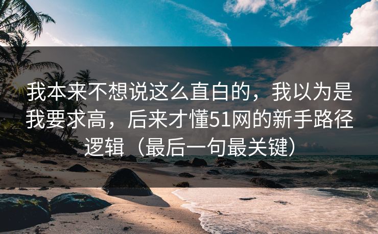 我本来不想说这么直白的,我以为是我要求高,后来才懂51网的新手路径逻辑(最后一句最关键) 我本来不想说这么直白的,我以为是我要求高,后来才懂51网的新手路径逻辑(最后一句最关键)